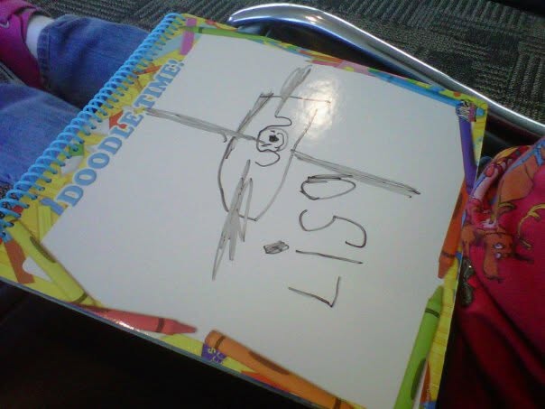 Lisa's drawing of herself on the airplane