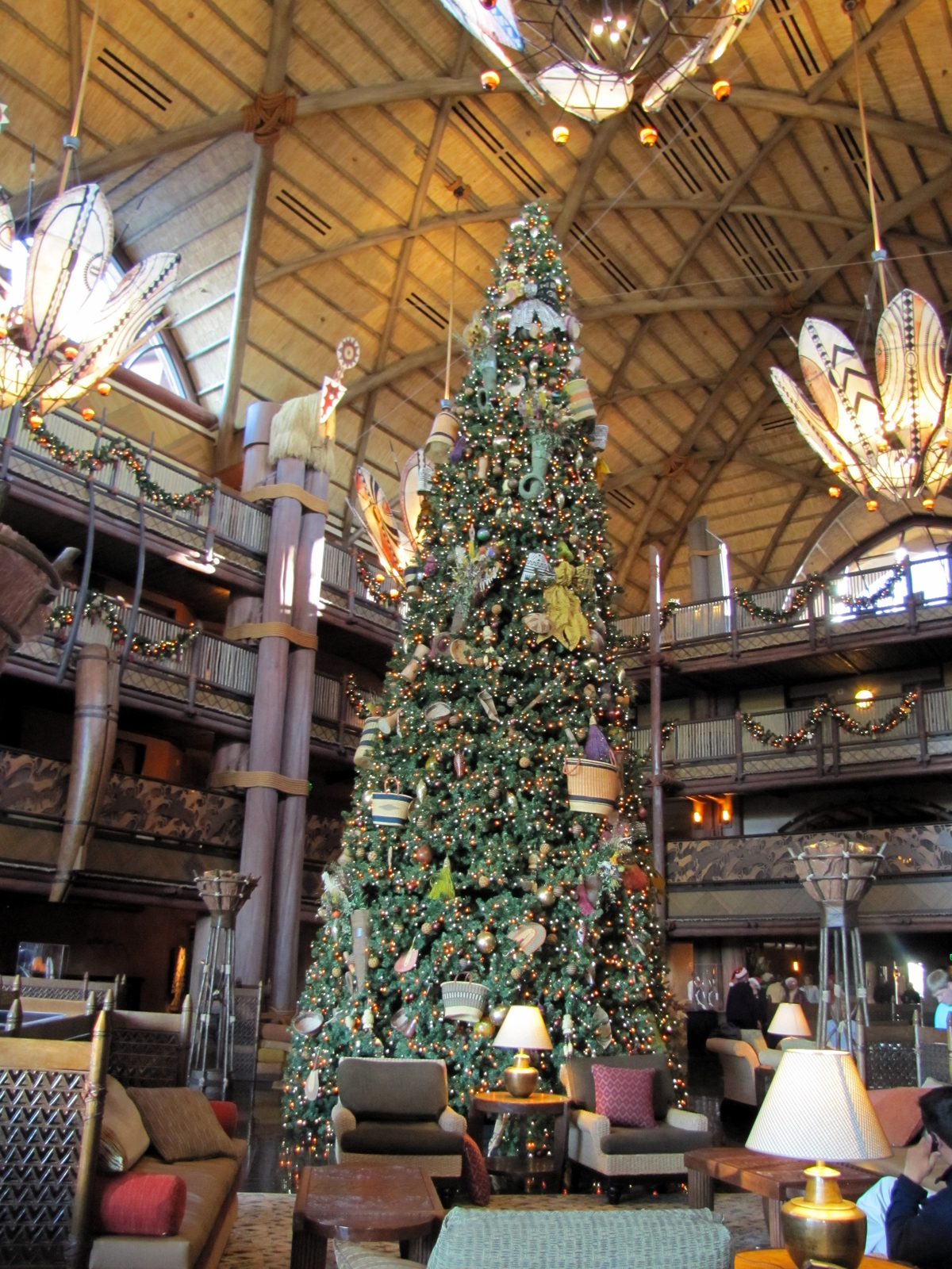 The lodge's towering lobby tree