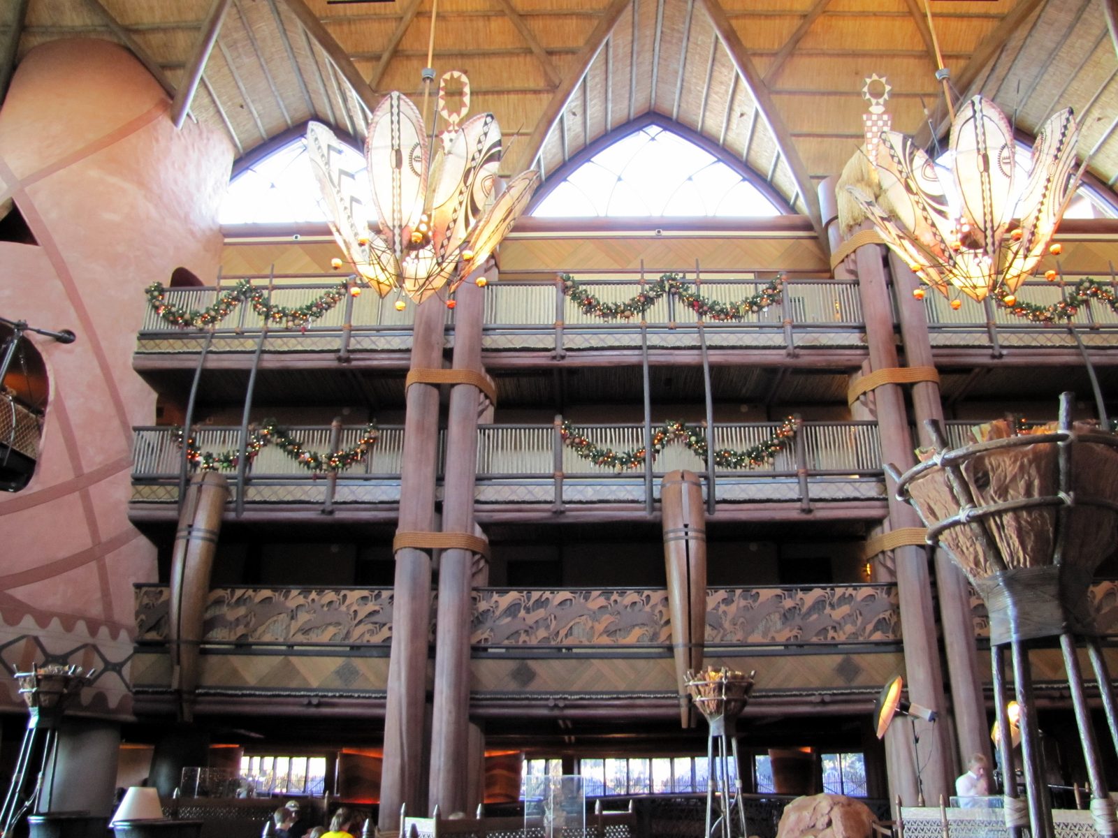 The lobby at Animal Kingdom Lodge, dressed for Christmas