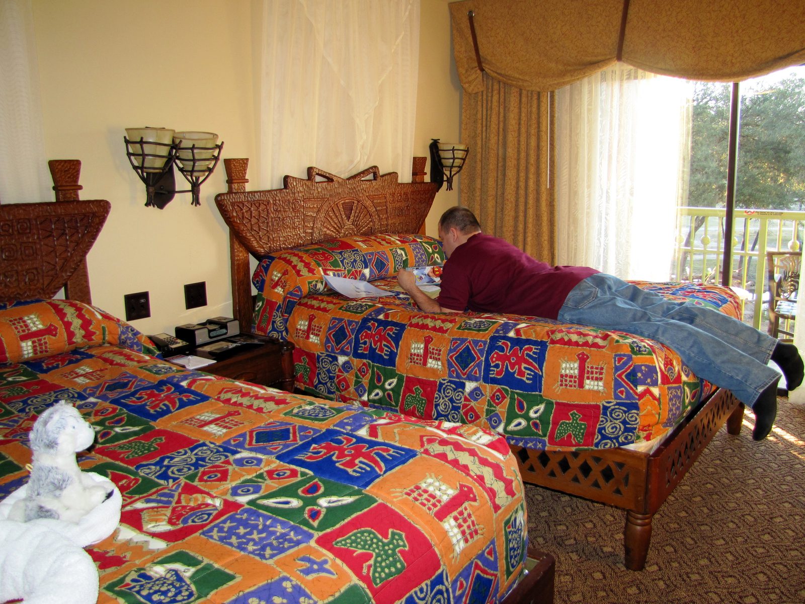Michael relaxing in our room after the long travel day
