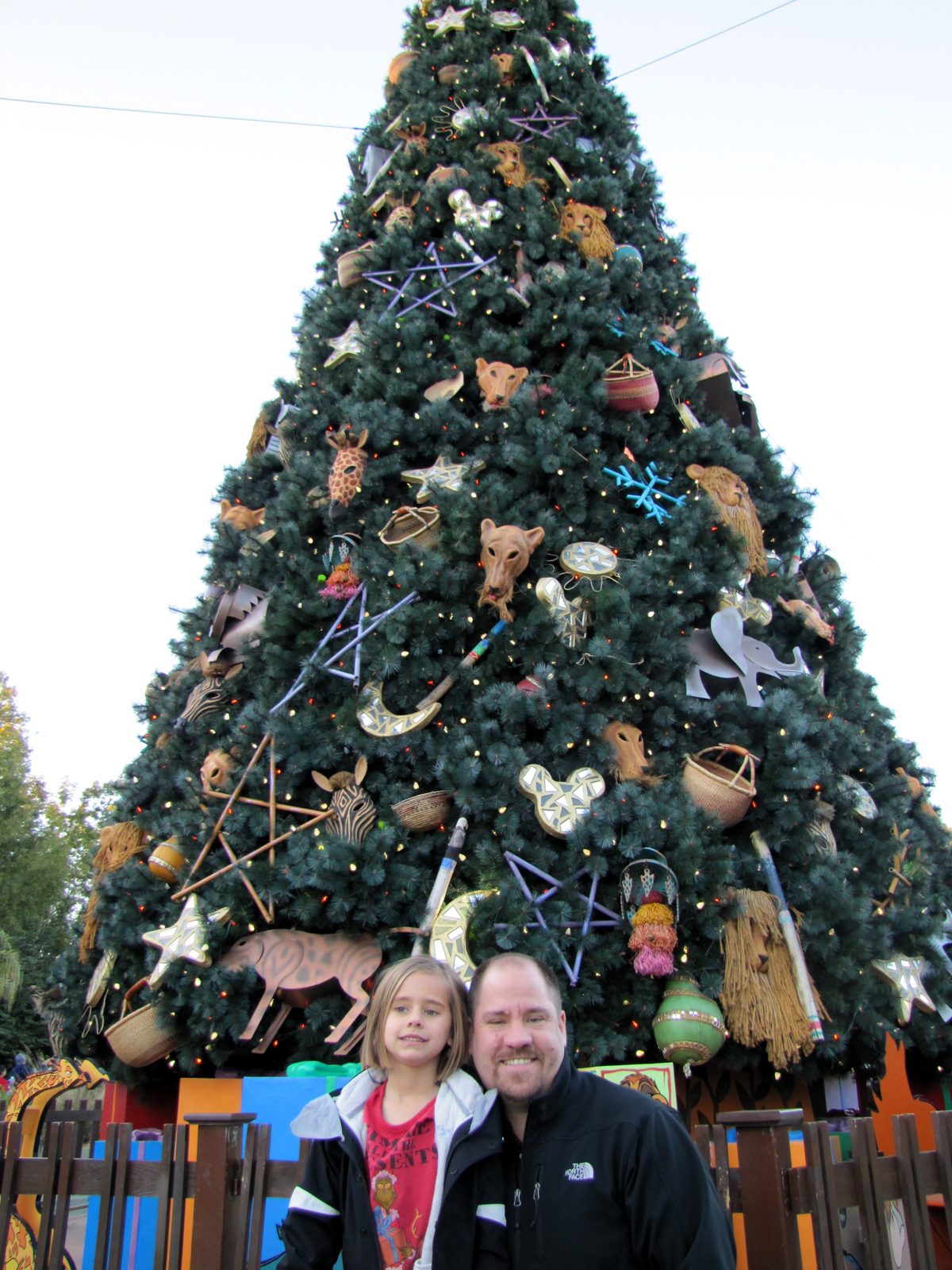 Lisa and Michael by the Christmas tree at Animal Kingdom