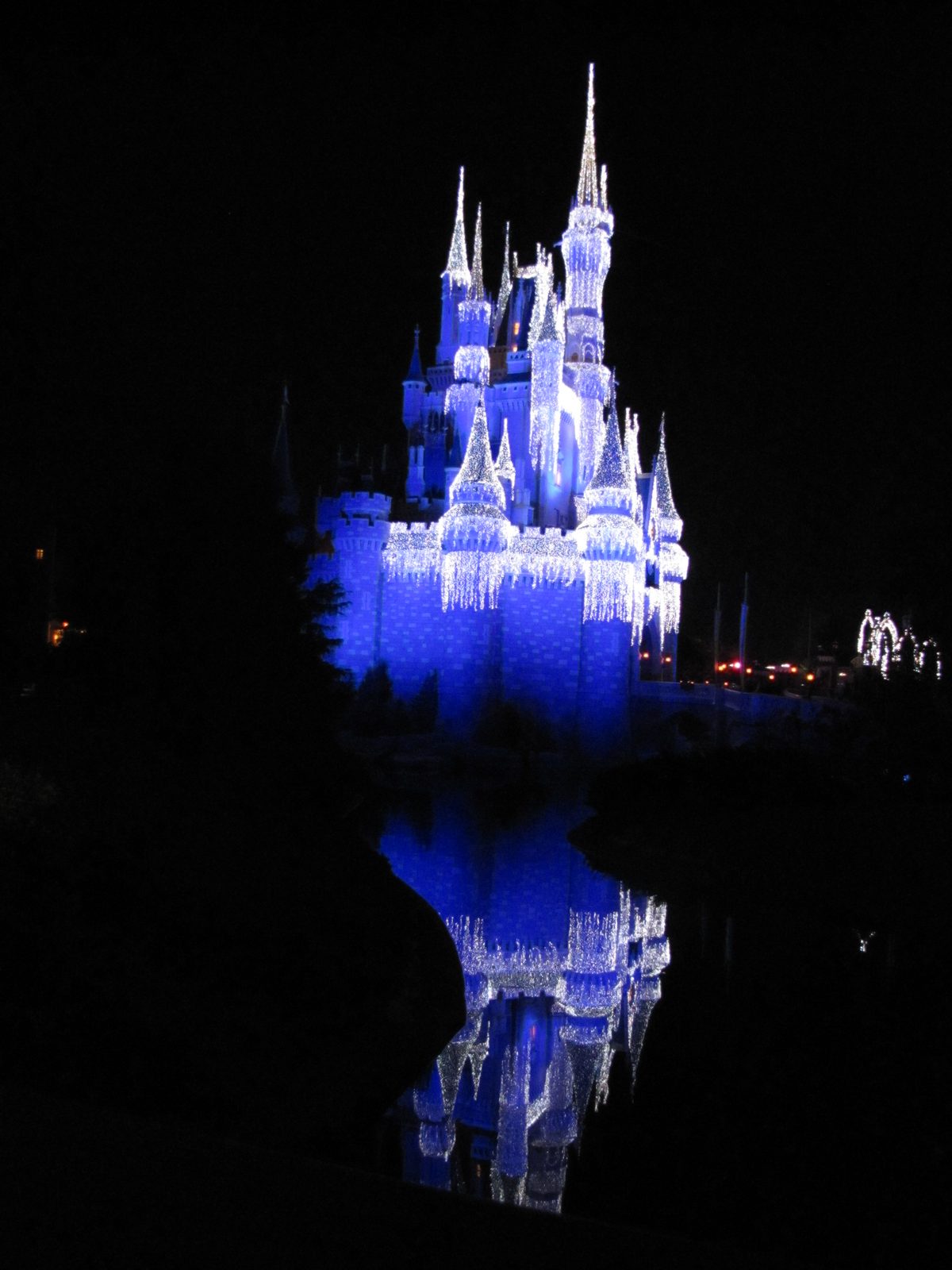 The castle lit blue for the season