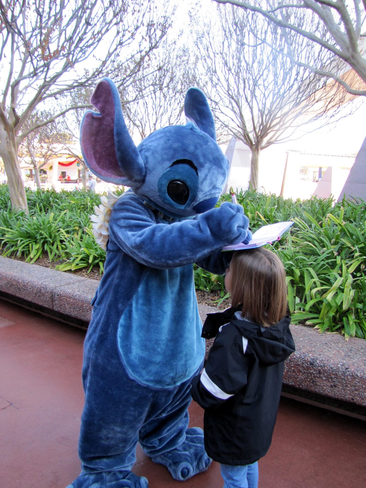 Lisa says hi to Stitch at Epcot