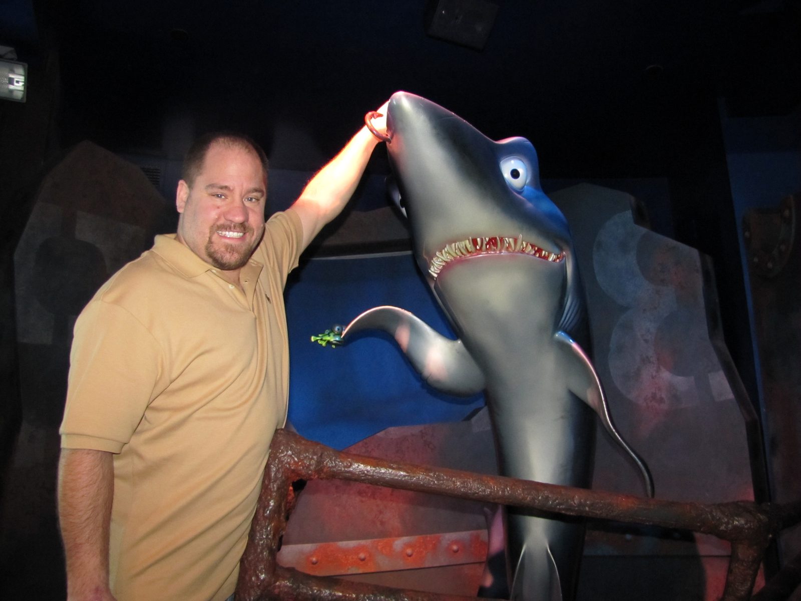 Michael reaching up to the shark at The Seas