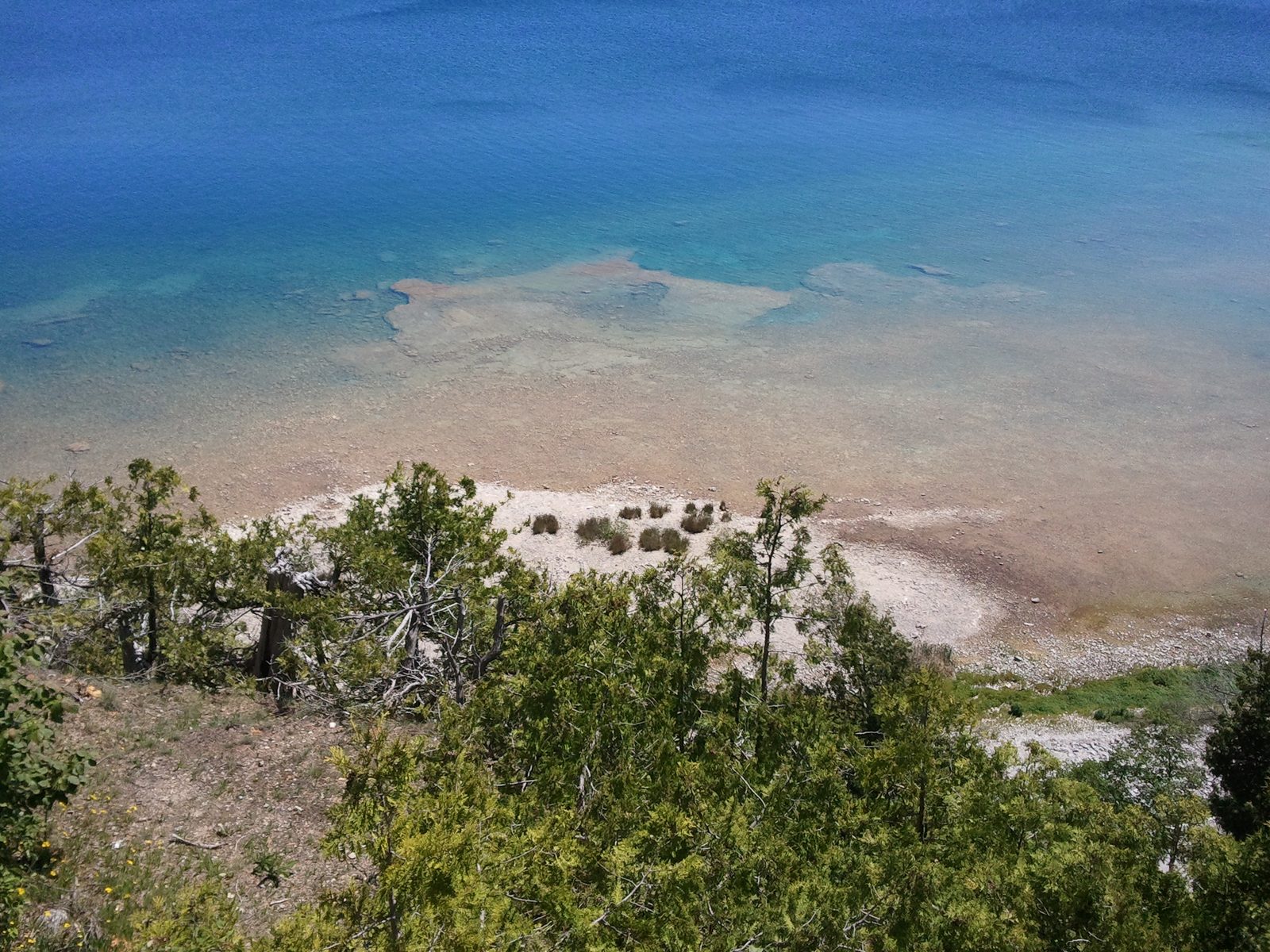 Looking down at the shoreline