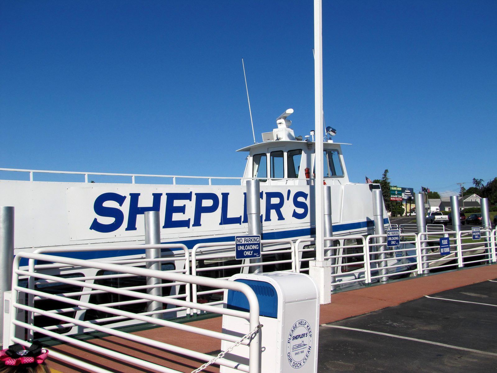 Boarding the Sheplers ferry to the island