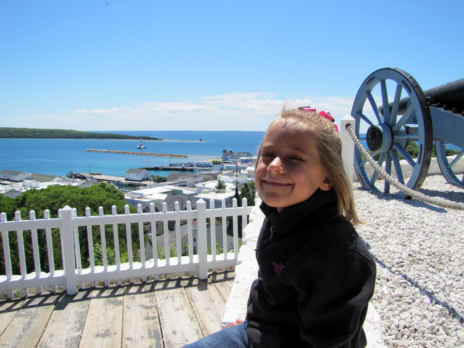 Lisa by the cannons at Fort Mackinac