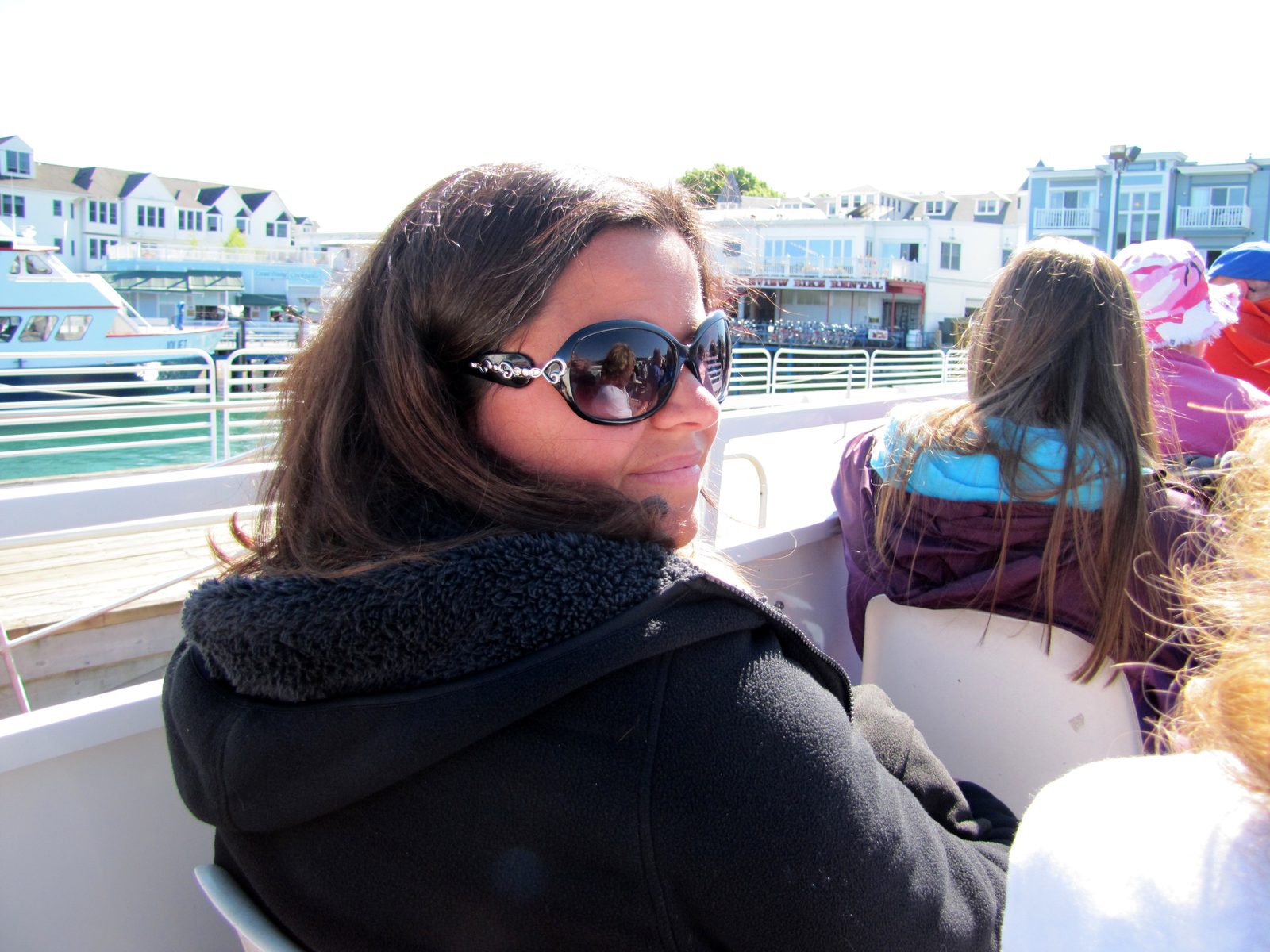 Kathy on the ferry back to St. Ignace