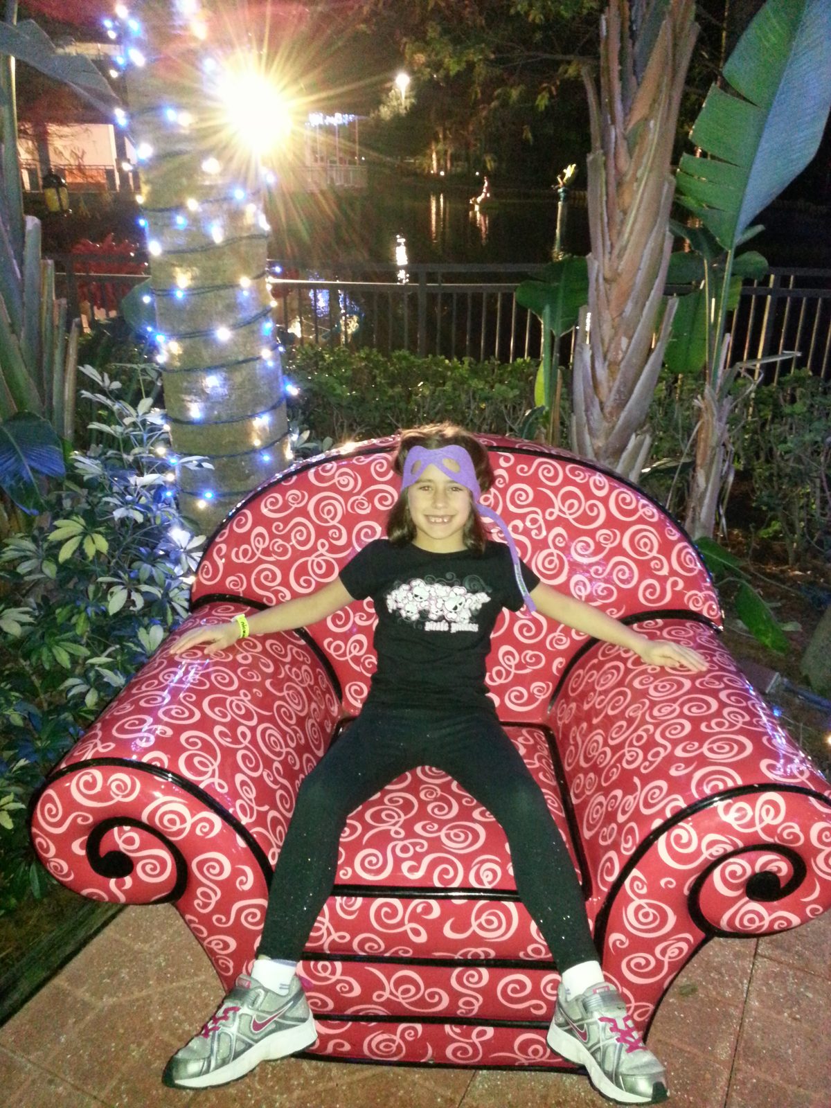 Lisa stretched out on the swirl chair