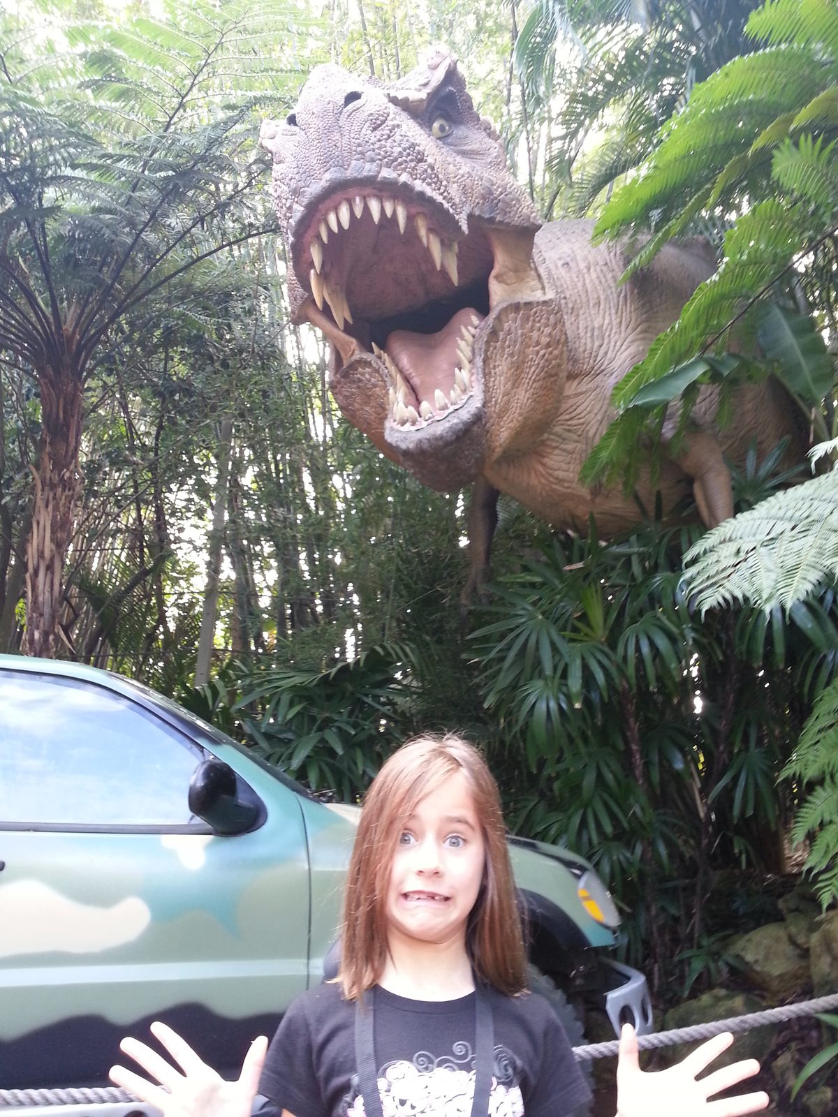 Lisa face to face with the T-Rex