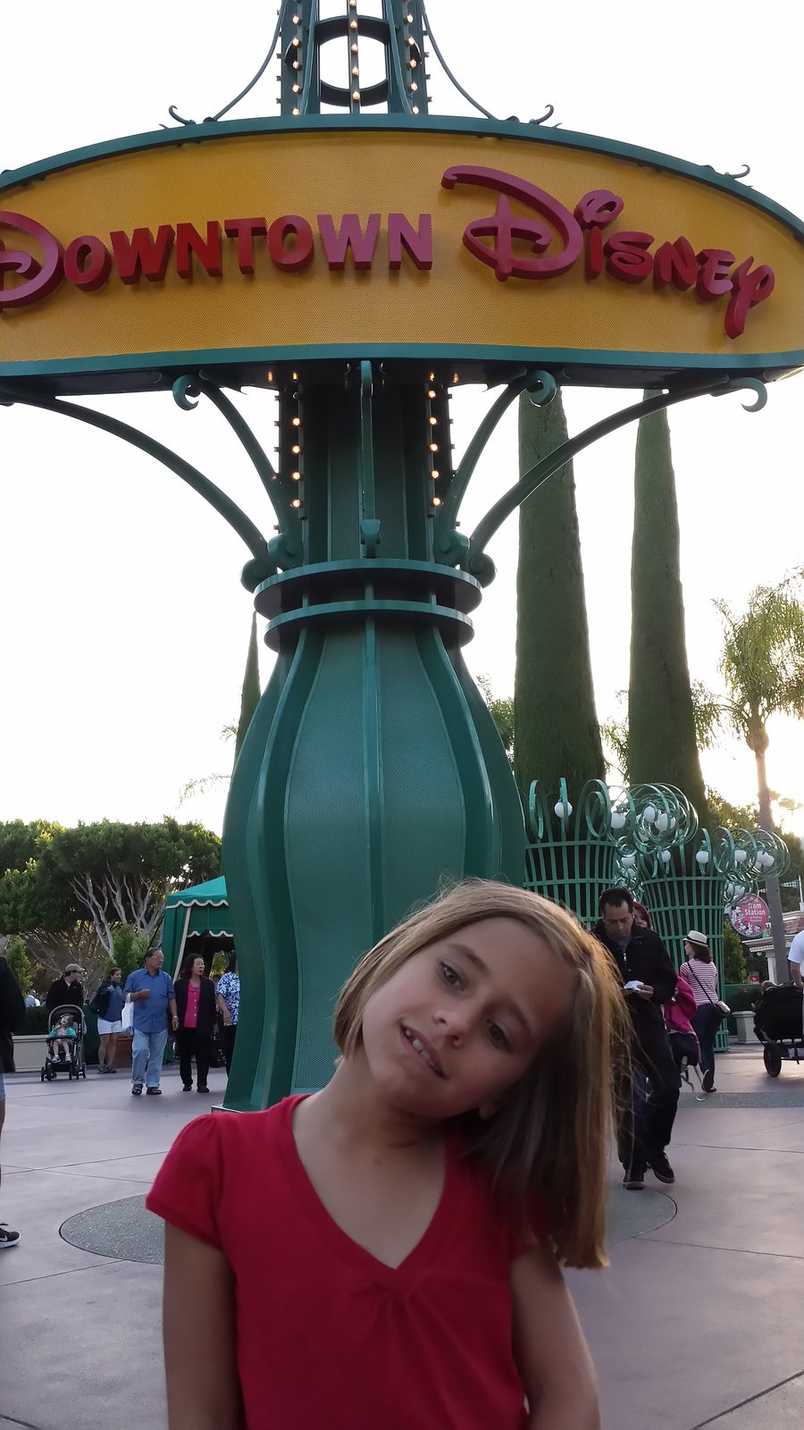 The Downtown Disney sign in the evening