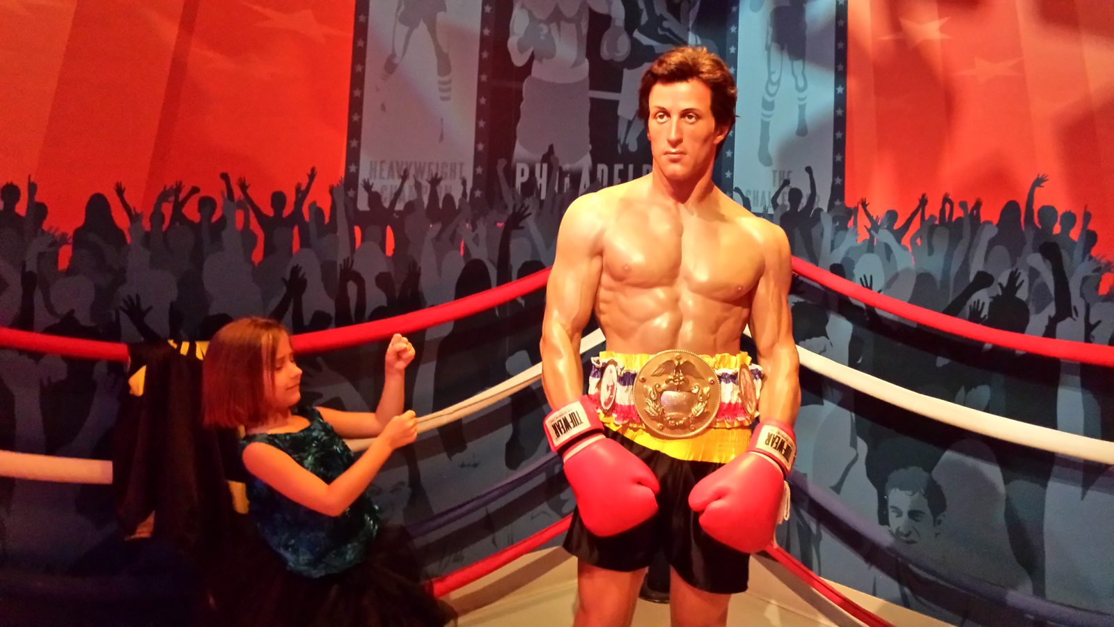 Lisa in the ring with a wax boxer