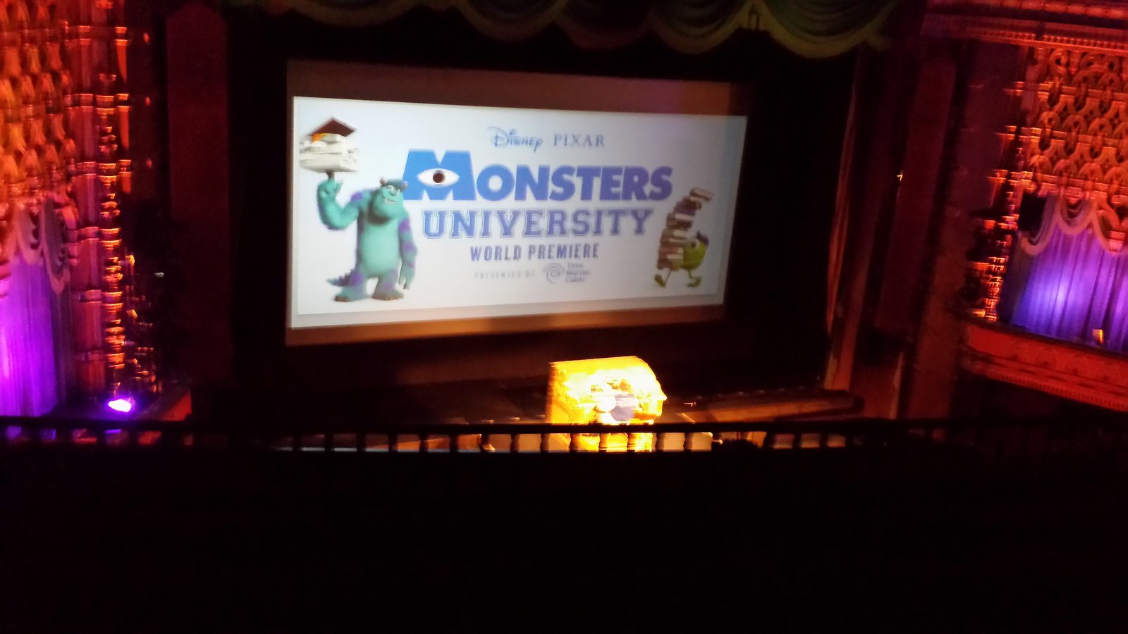 The screen before the Monsters University premiere