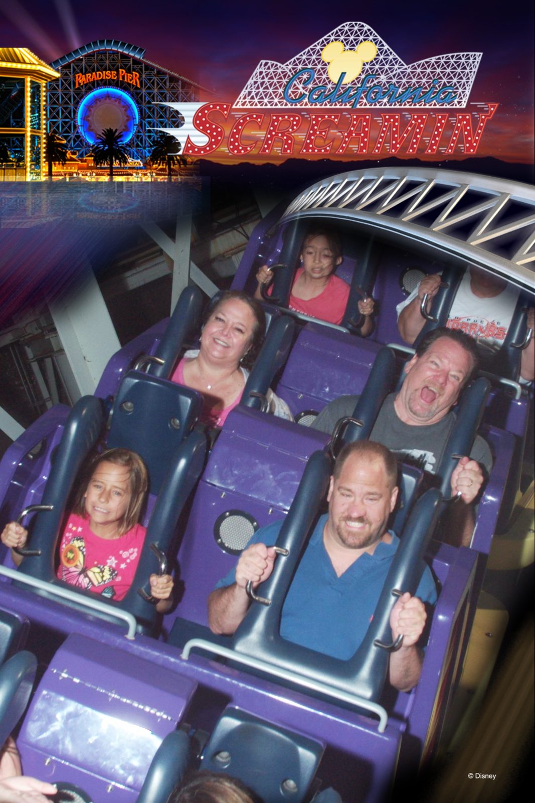 Lisa and me on the Paradise Pier coaster