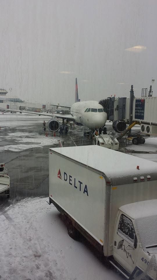 Snowy gate at LaGuardia, on our way home
