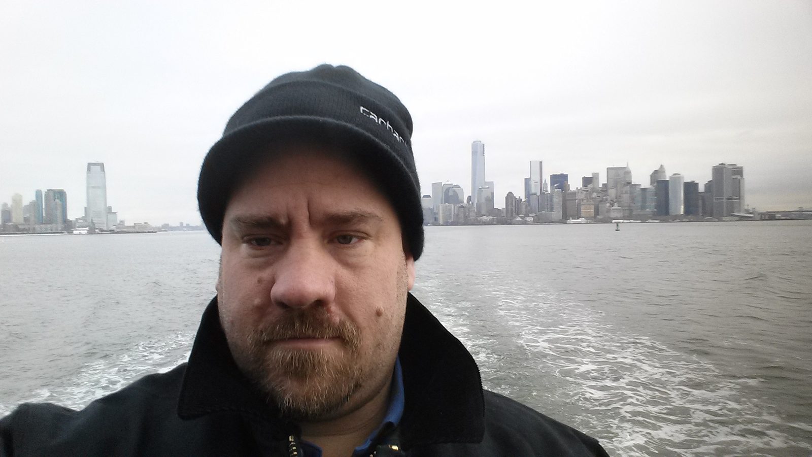 On the ferry, Manhattan behind me