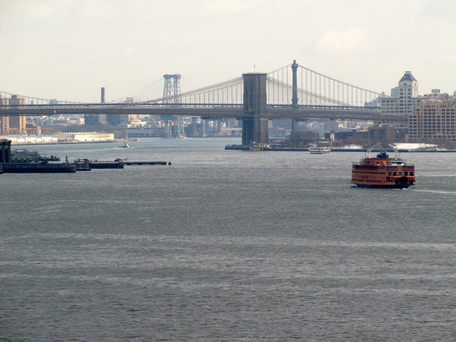 The Brooklyn and Manhattan bridges from Liberty Island