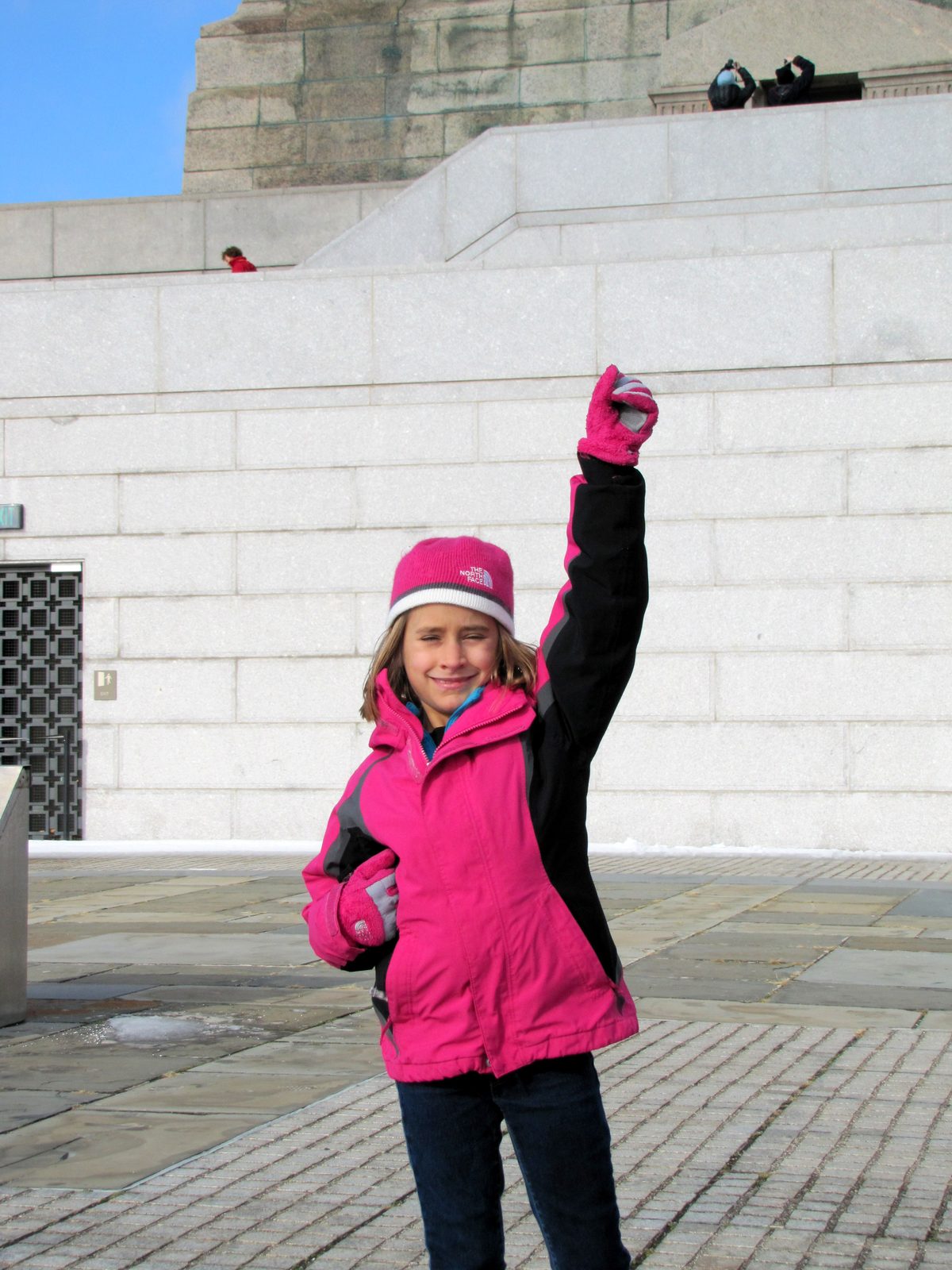 Lisa on the pedestal level at the Statue of Liberty