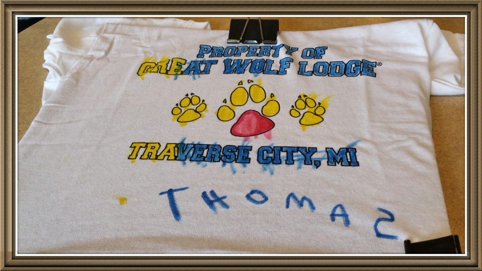 Thomas's shirt, signed with his name