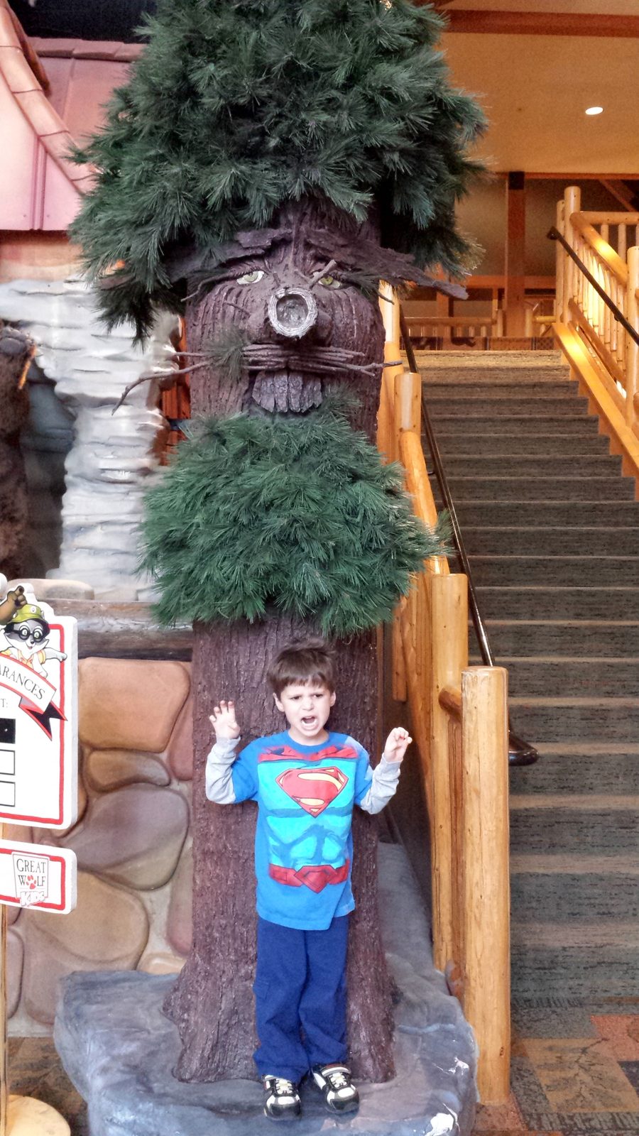 Thomas with the talking tree in the lobby