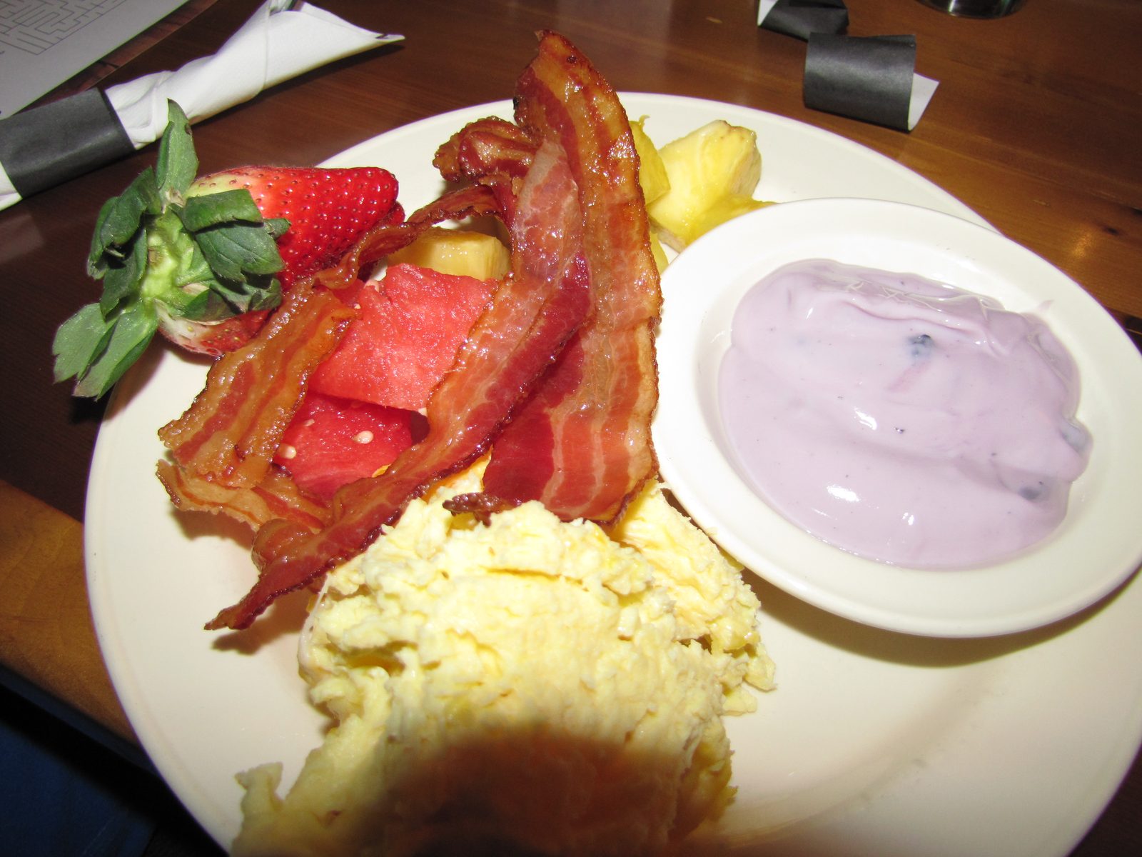 Breakfast, bacon and fruit