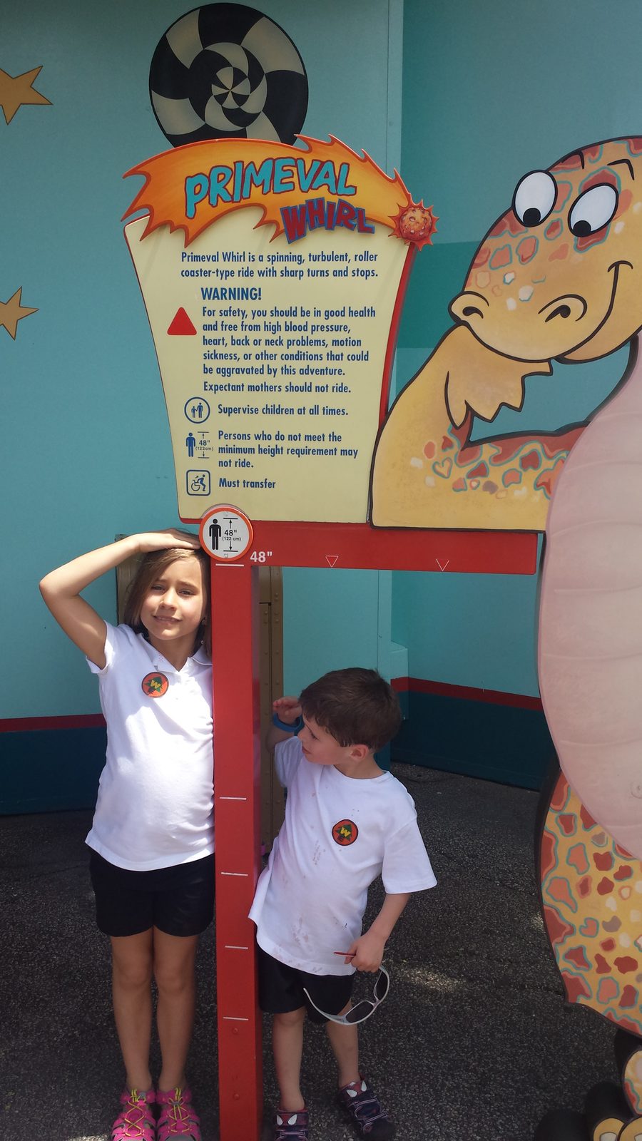 Lisa and Thomas at the Primeval Whirl sign