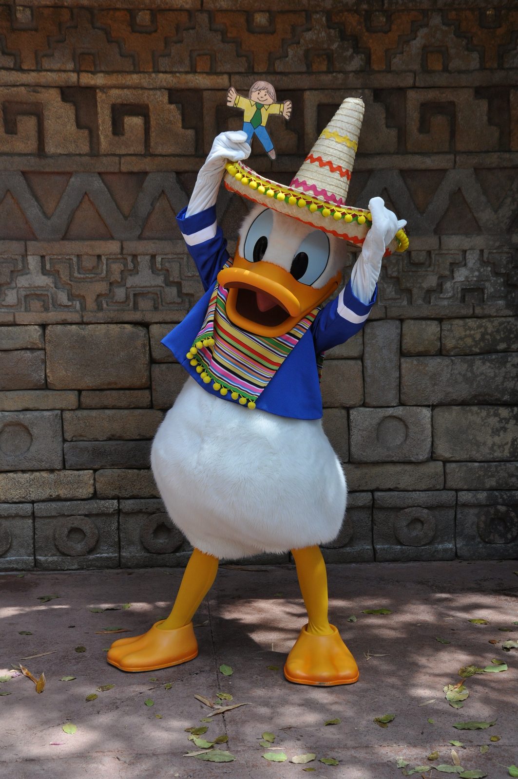 Donald Duck holding Lisa's Flat Stanley cutout