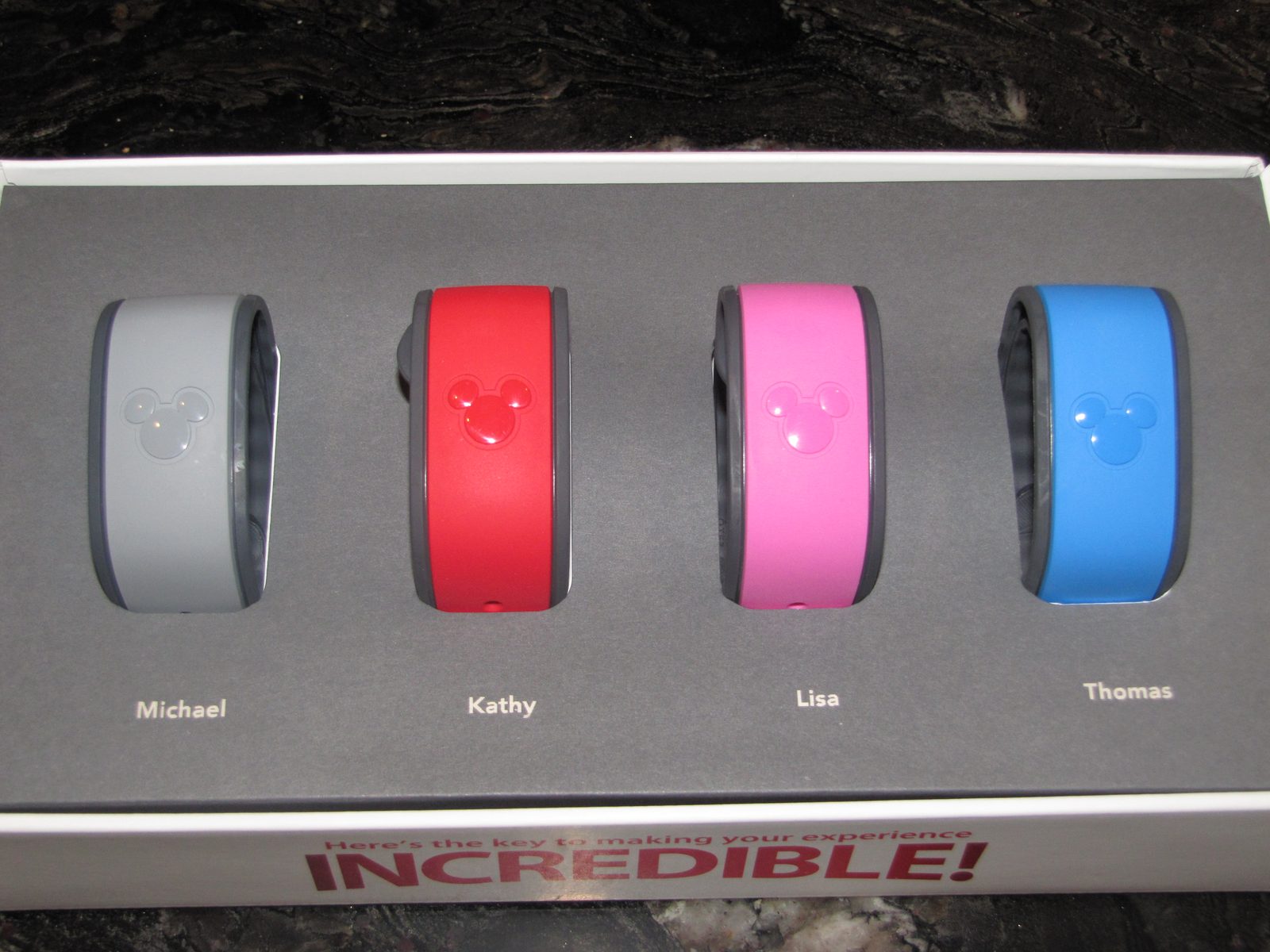 Our MagicBands, one for each of us