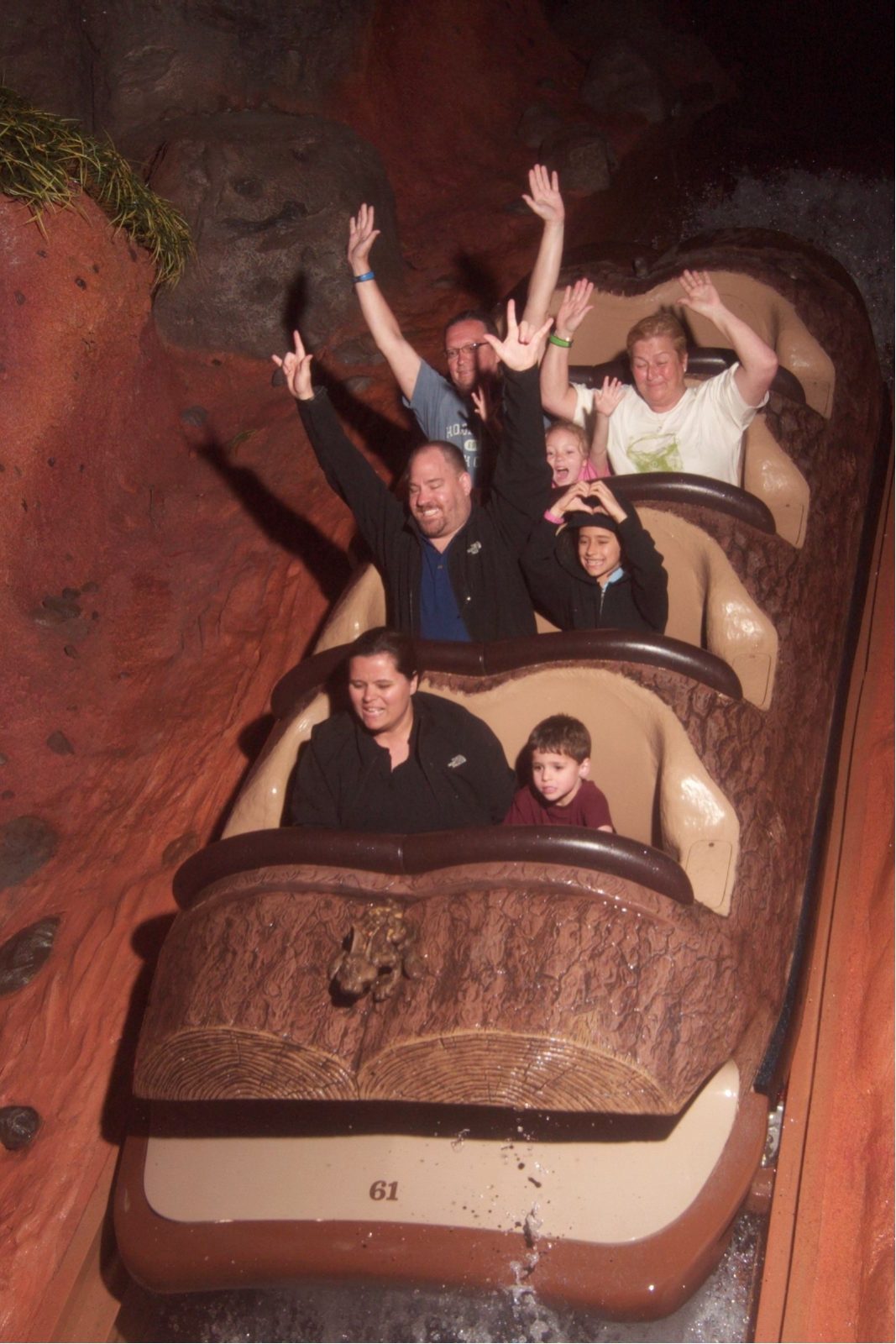 Arms up with the family on Splash Mountain