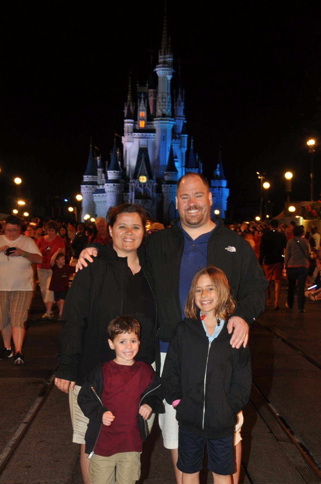 All four of us on Main Street at night