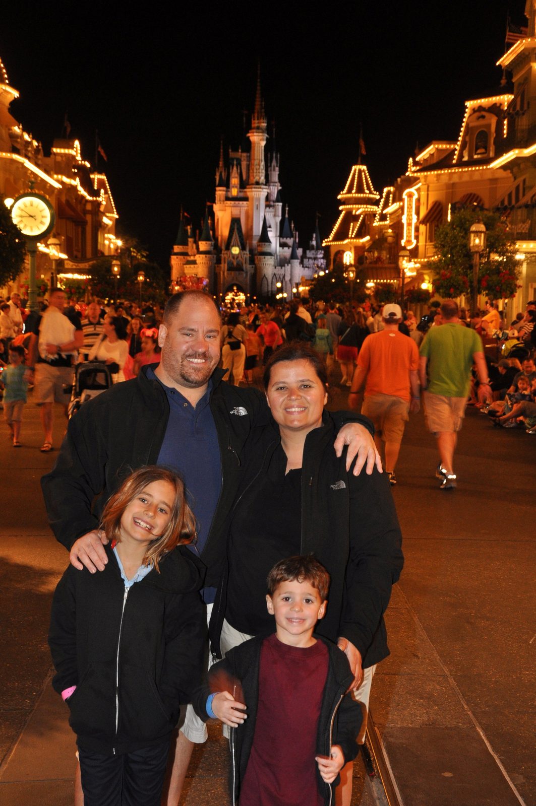The four of us on Main Street with the castle lit up