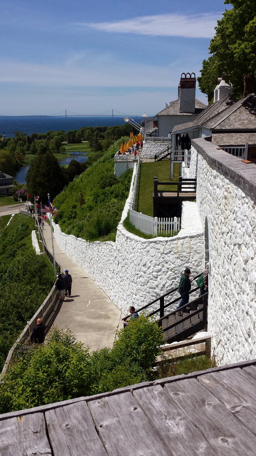 Looking along the wall of Fort Mackinac