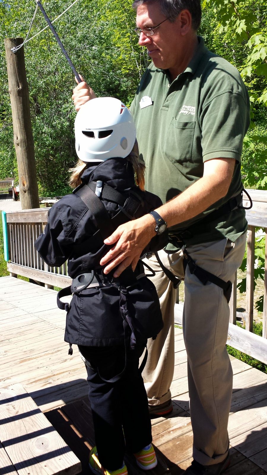 Getting harnessed for the zipline
