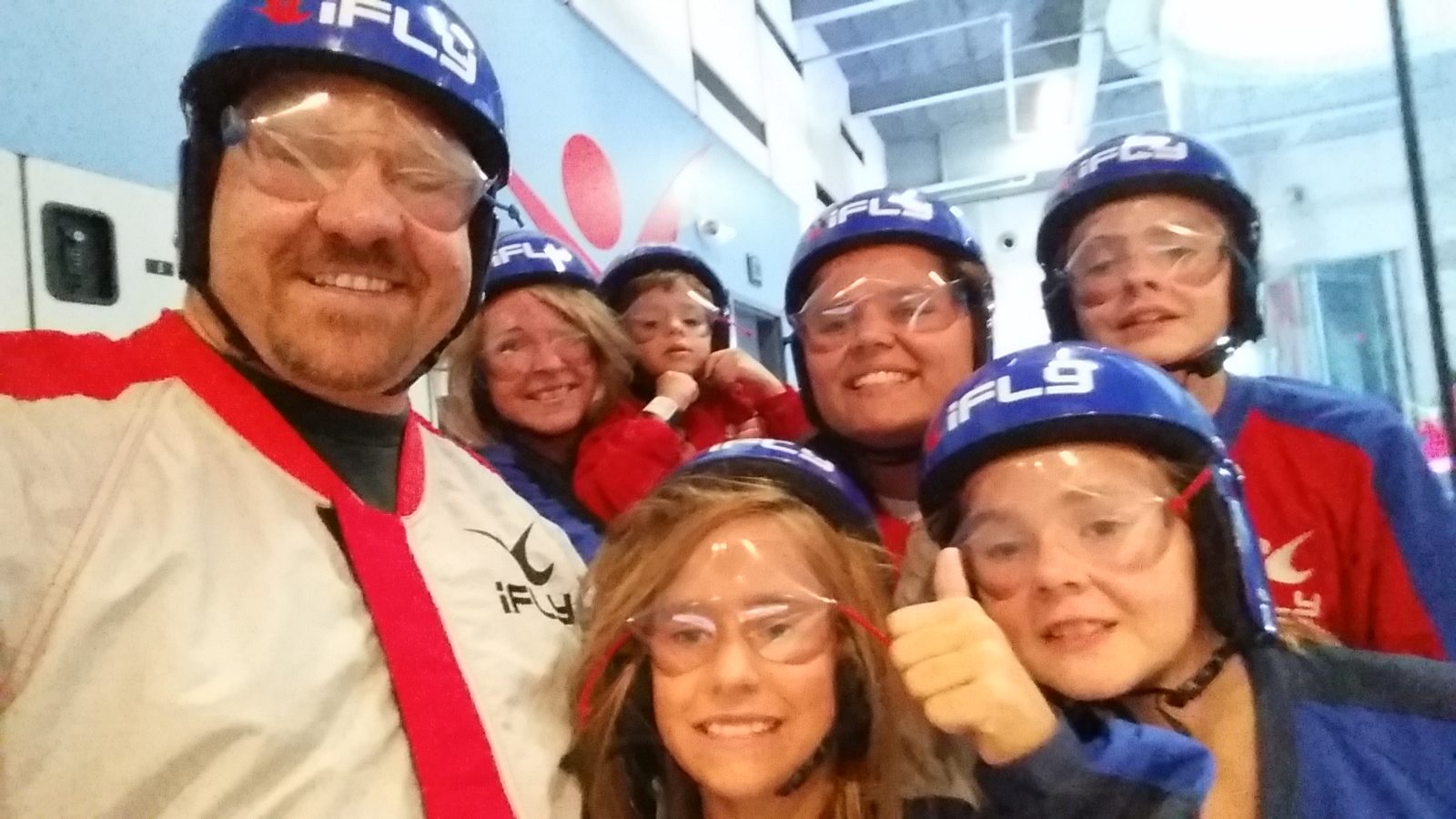 All of us with our instructors, helmets and goggles on