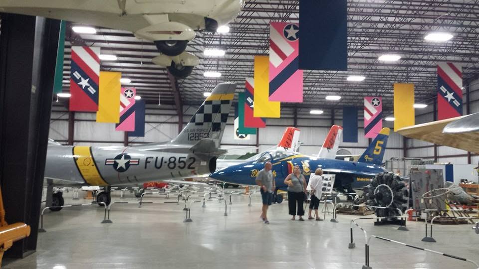 Jets in the hangar at the Air Zoo's East Campus