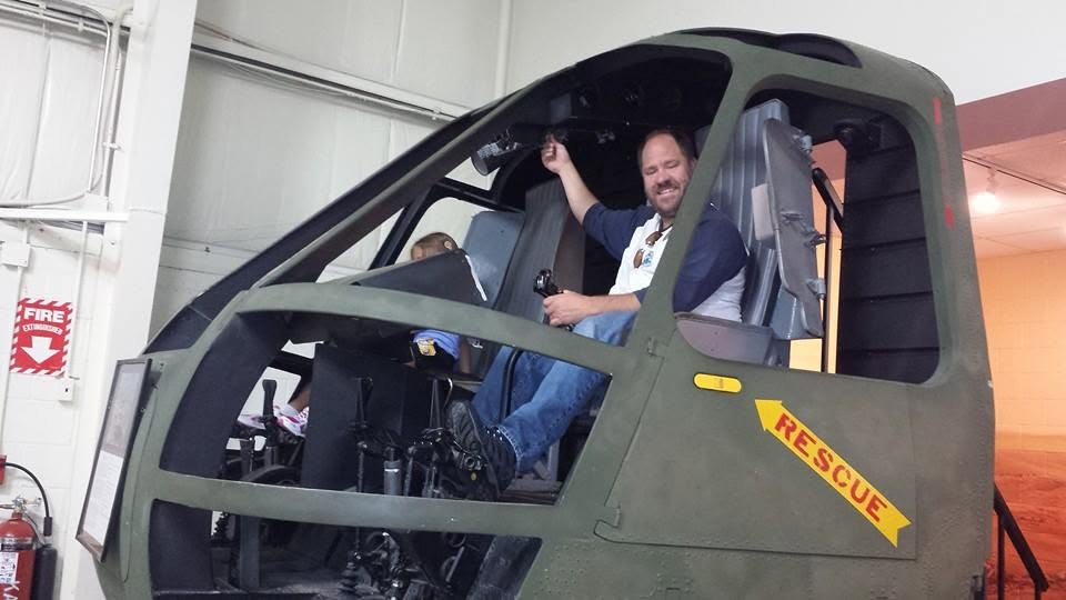 Lisa and Michael in the rescue helicopter at the Air Zoo