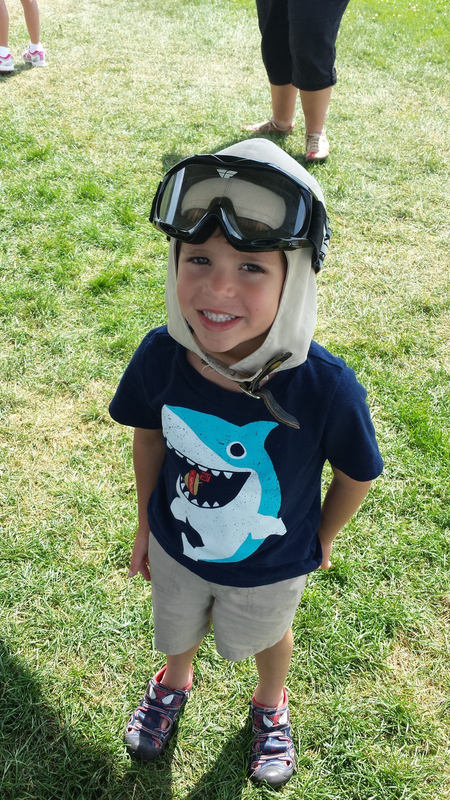 Thomas in his goggles before the biplane ride