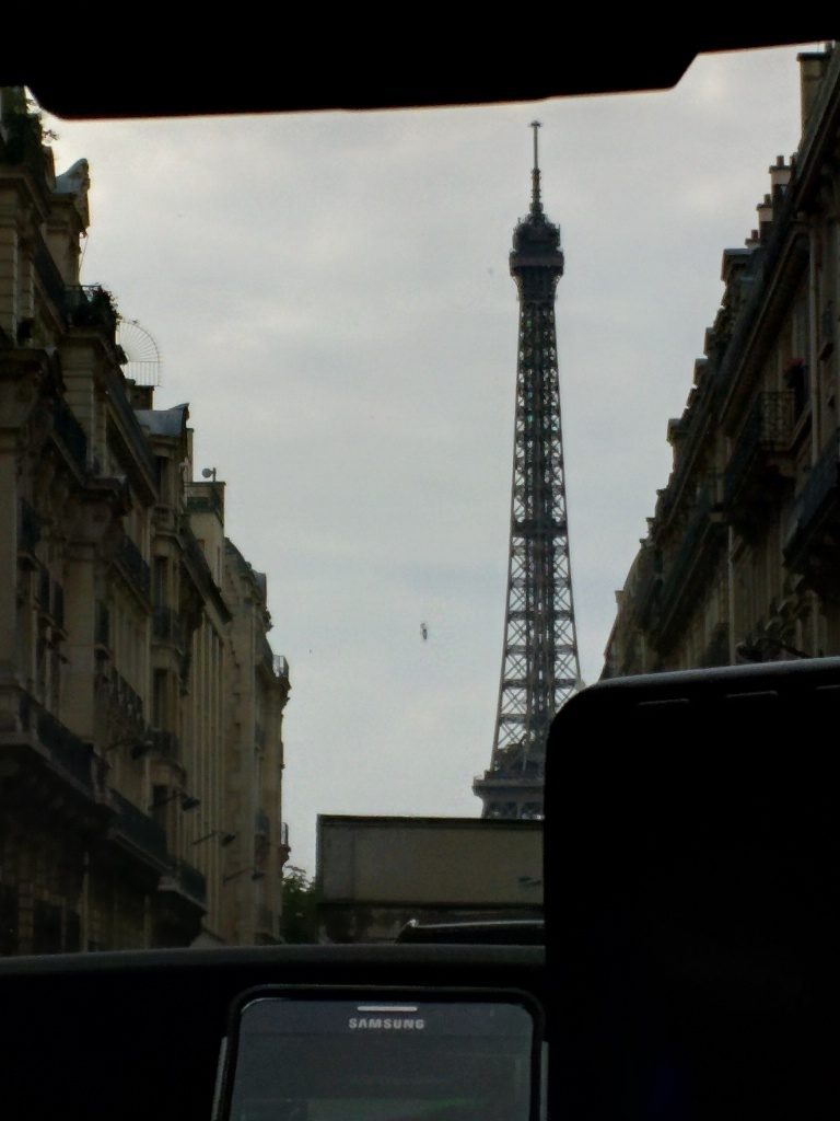 Our first view of the Eiffel Tower, from our cab ride to the room from the airport