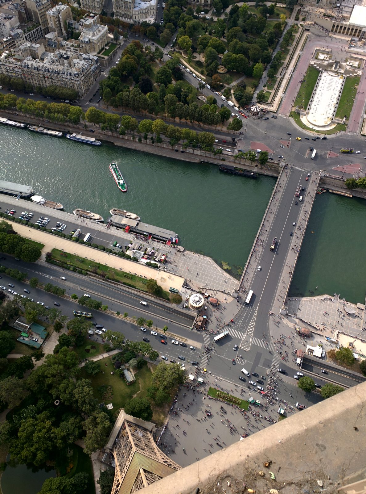 The Trocadero gardens and the Seine from above