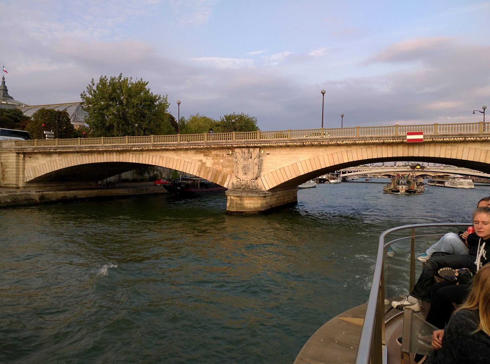 Going under a stone bridge on the Seine