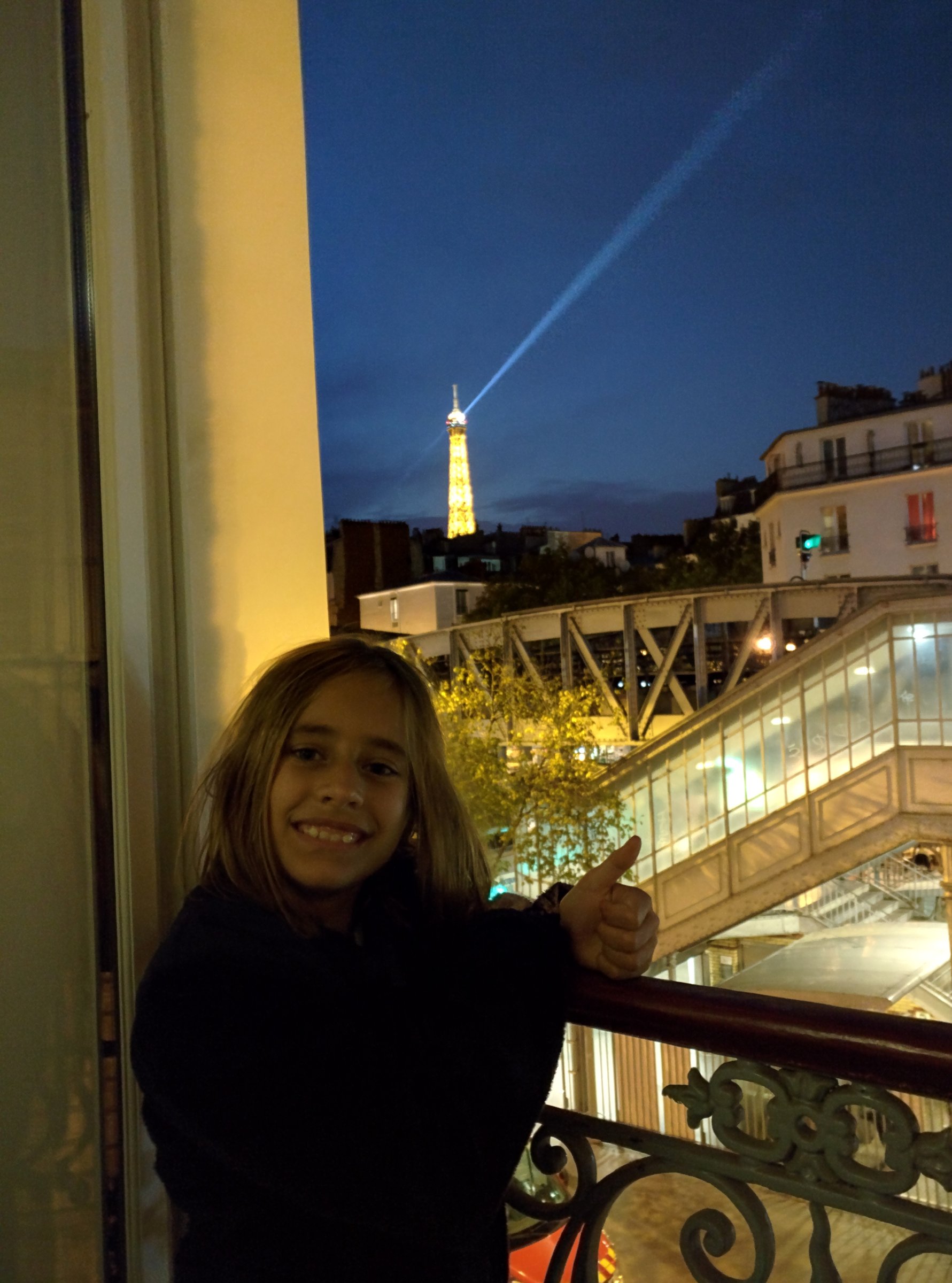The tower lit up, seen from our room