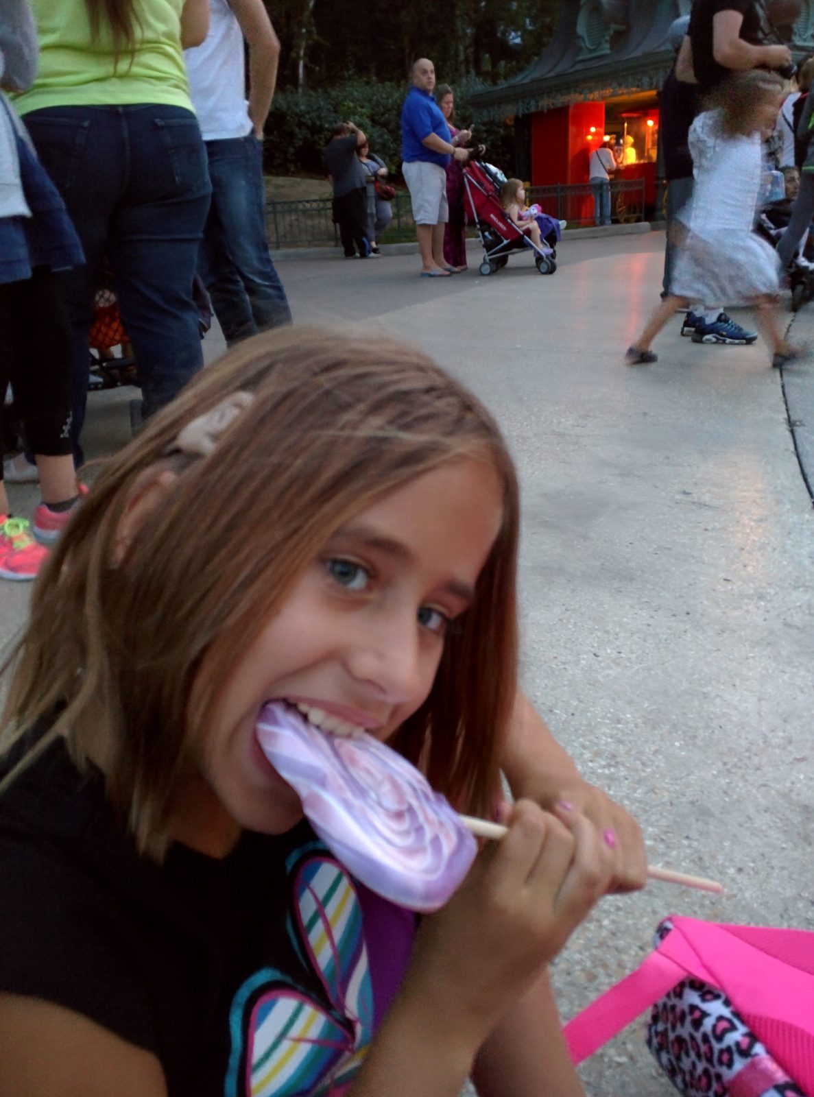 Lisa with the lollipop on our way out of the park