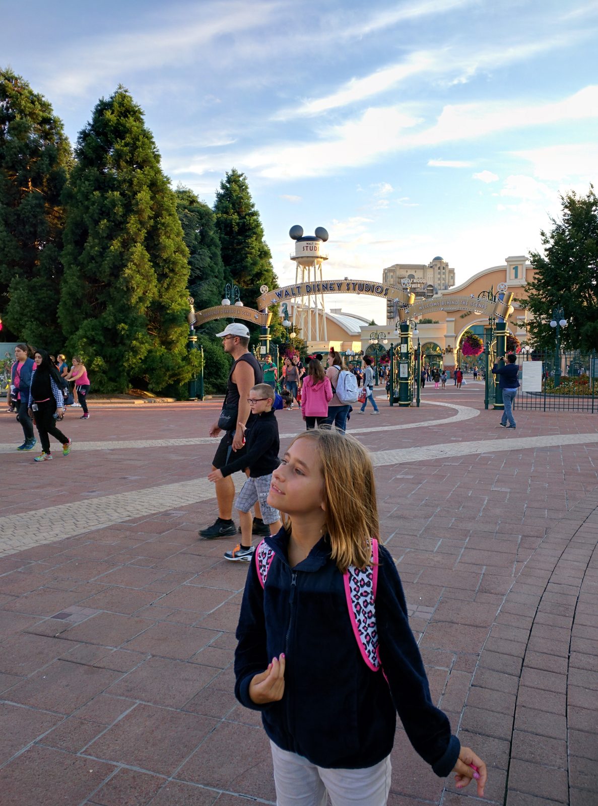 Lisa heading out under the big arch