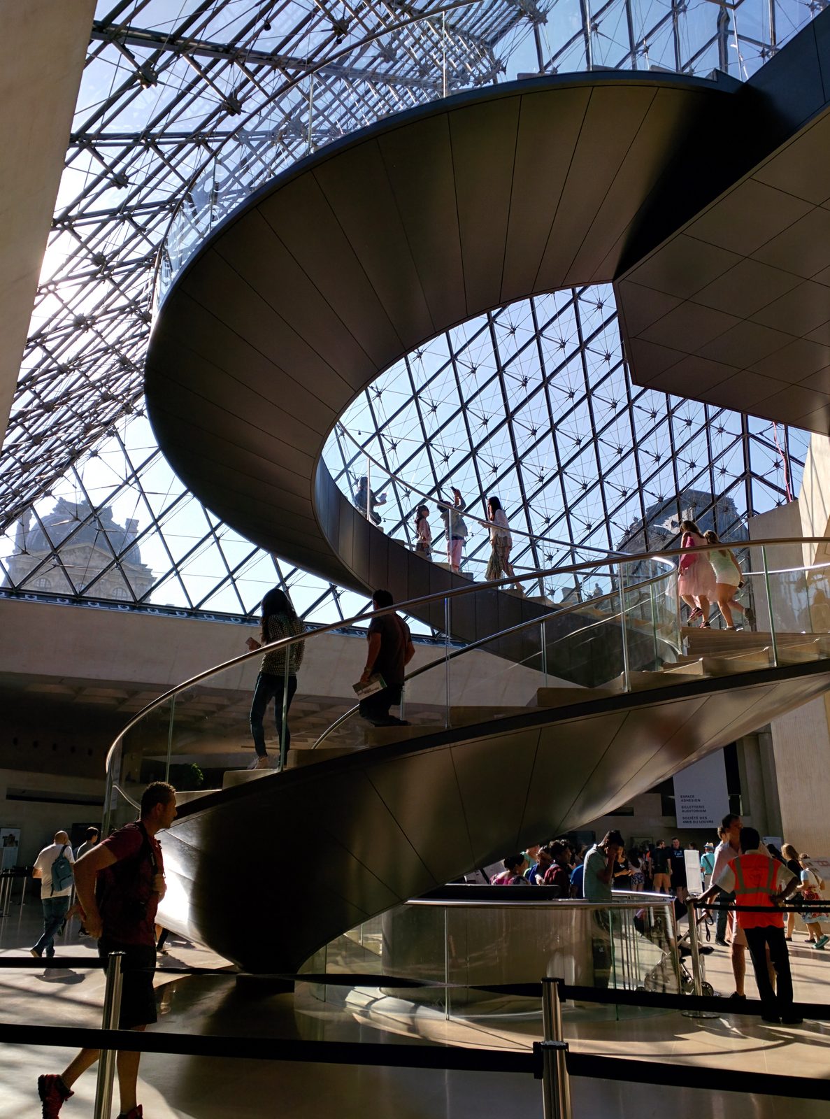 The spiral stairs under the pyramid