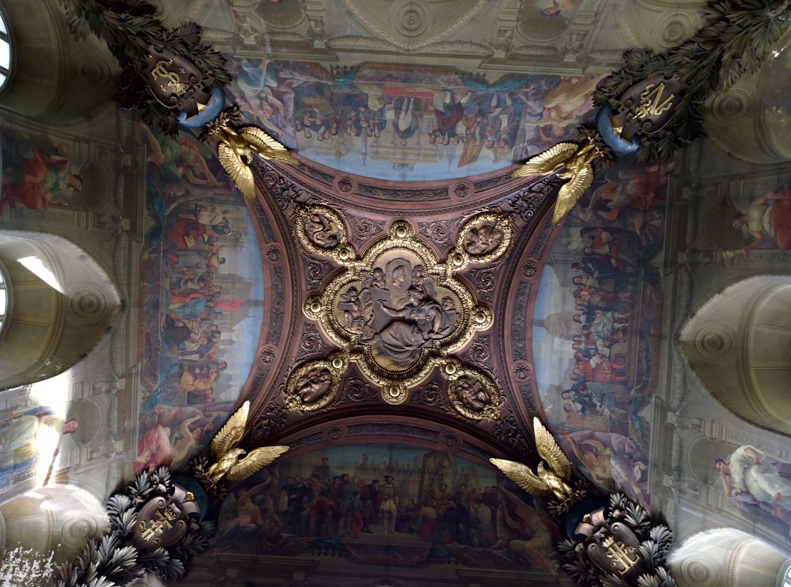 Looking up at a Louvre ceiling