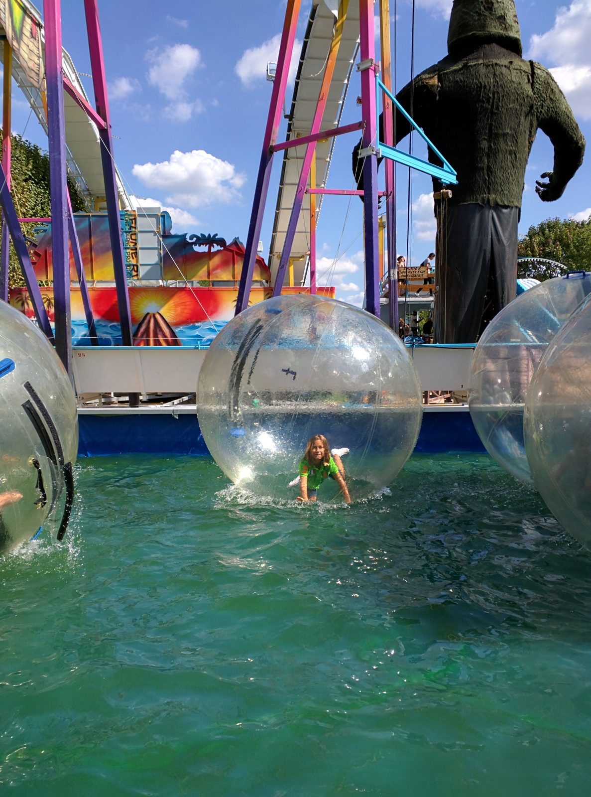 In the giant water ball at the Tuileries fair