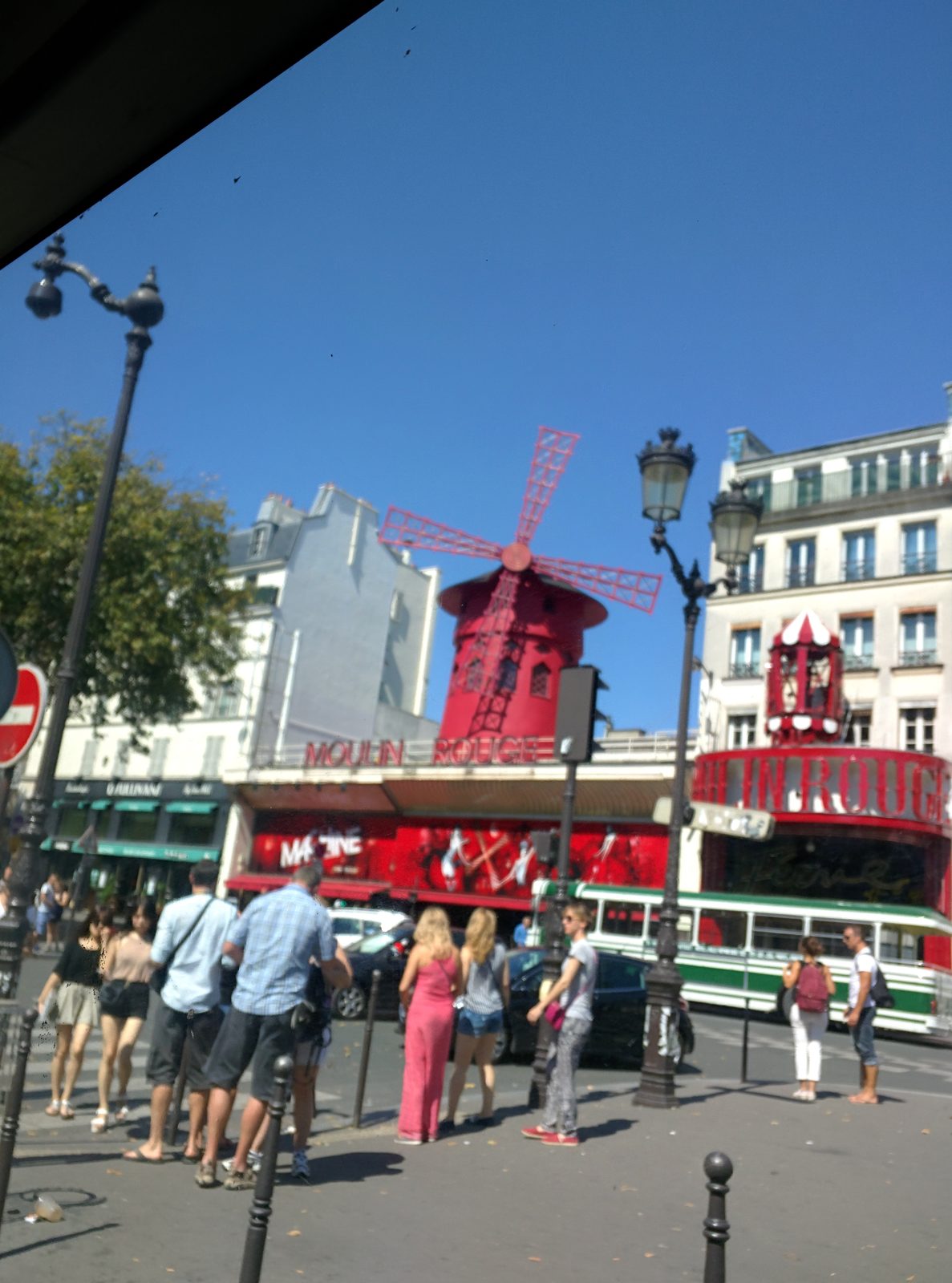 The red windmill as seen from the tour bus