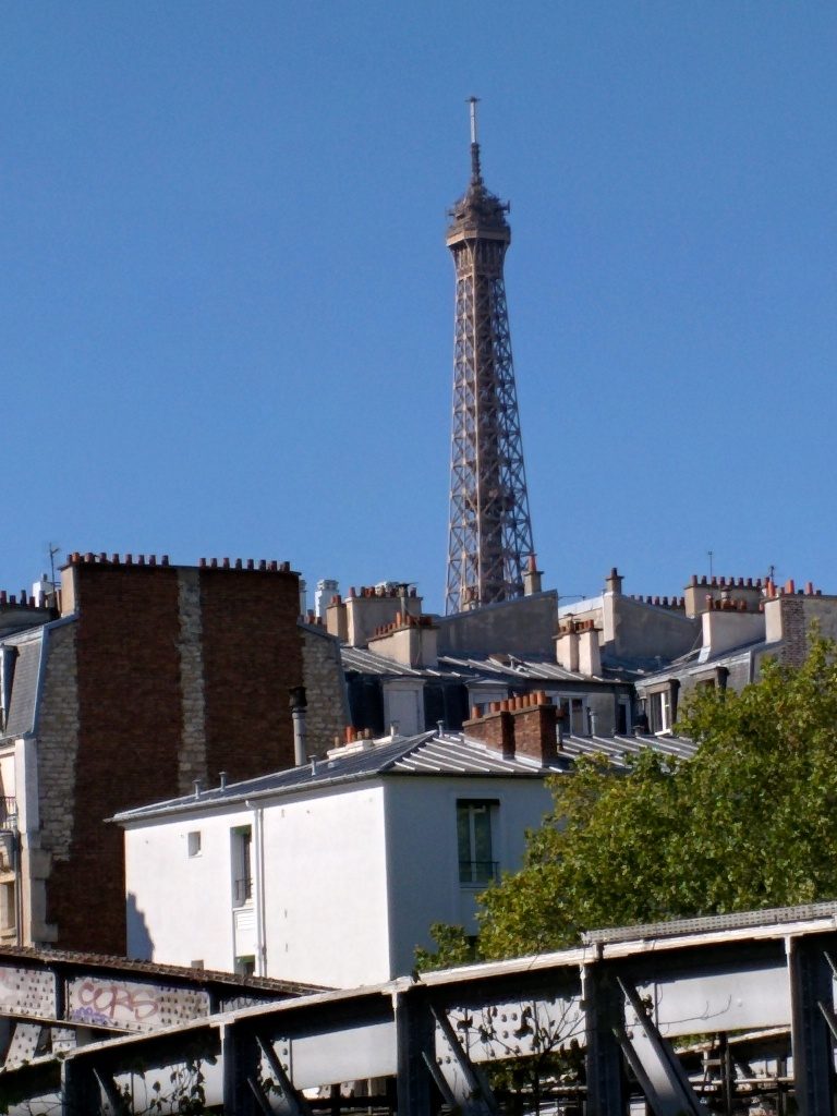 The Eiffel Tower above the rooftops