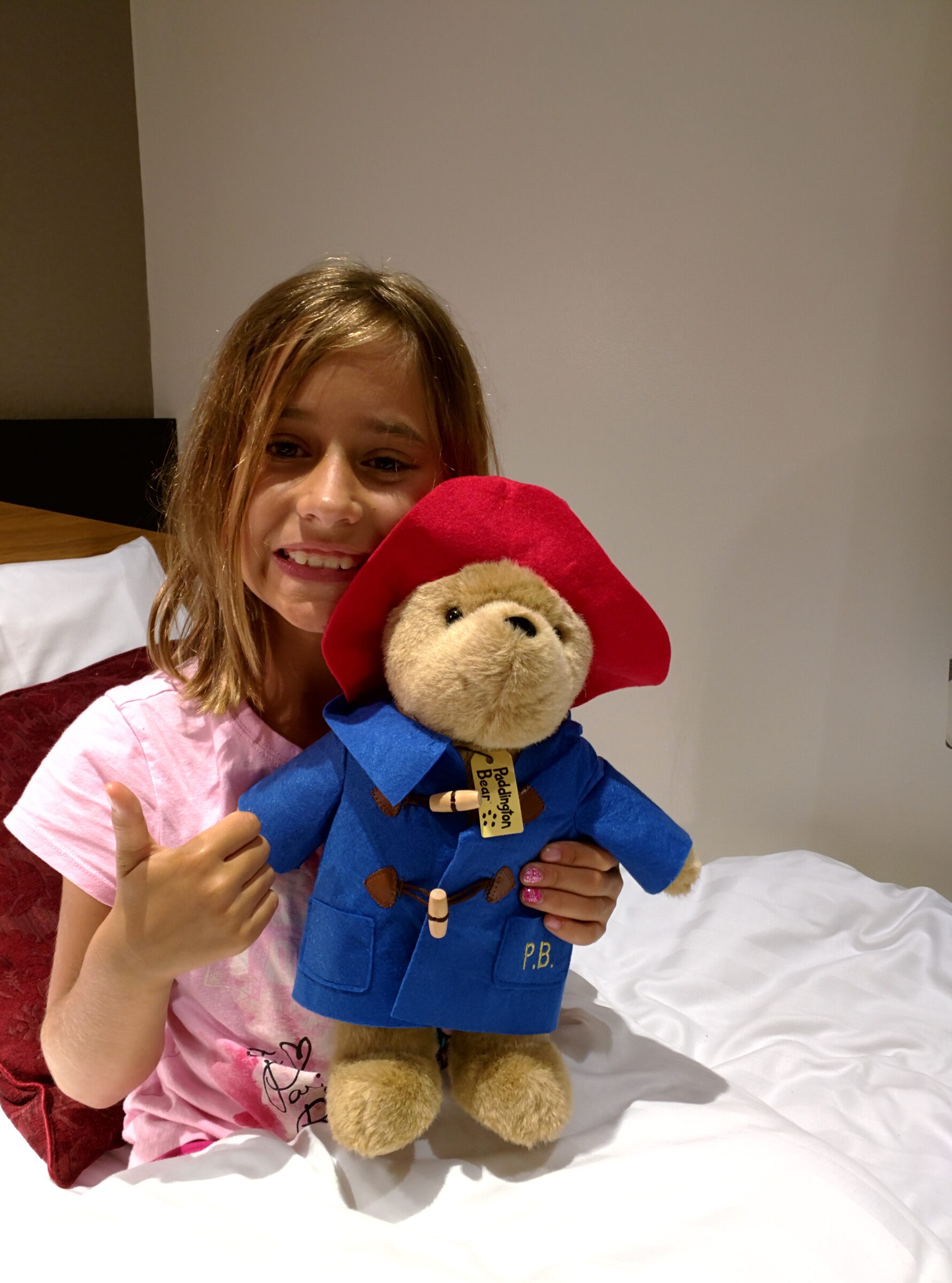 Lisa showing off her Paddington Bear