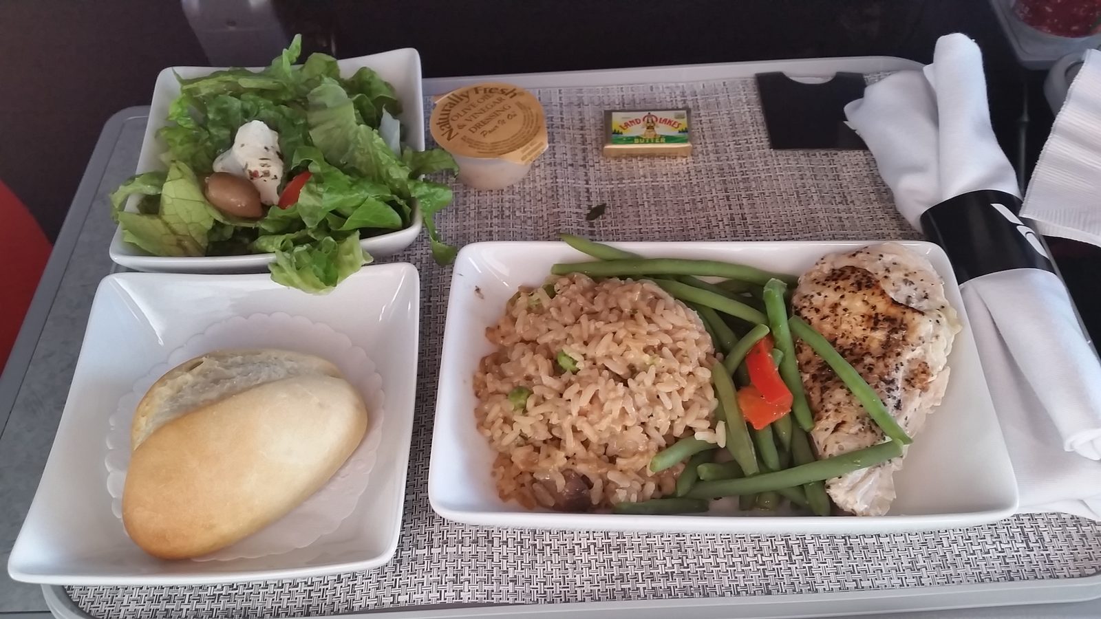 Our dinner tray somewhere over the country